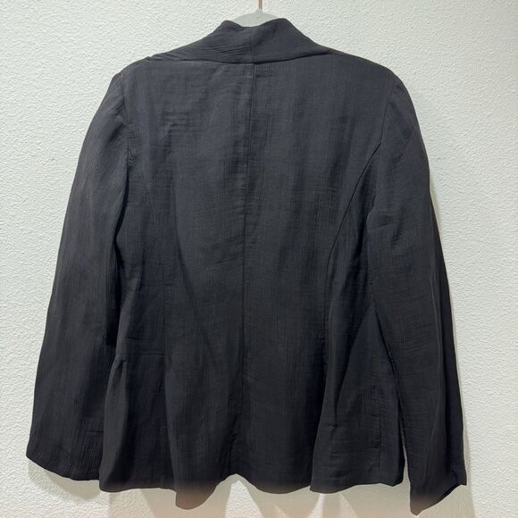 Eileen Fisher Crushed Silk Stand Collar Long Sleeve Open-Front Jacket Size M - Picture 6 of 8